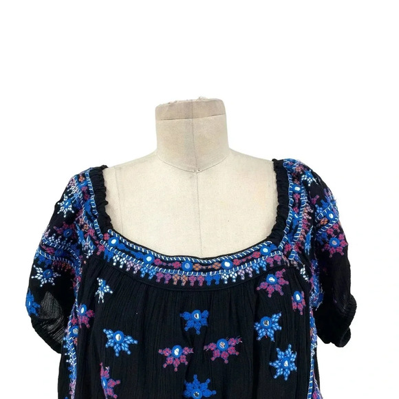 Free People Aurora Embroidered Blouson Top In Black Size Small - Picture 3 of 11